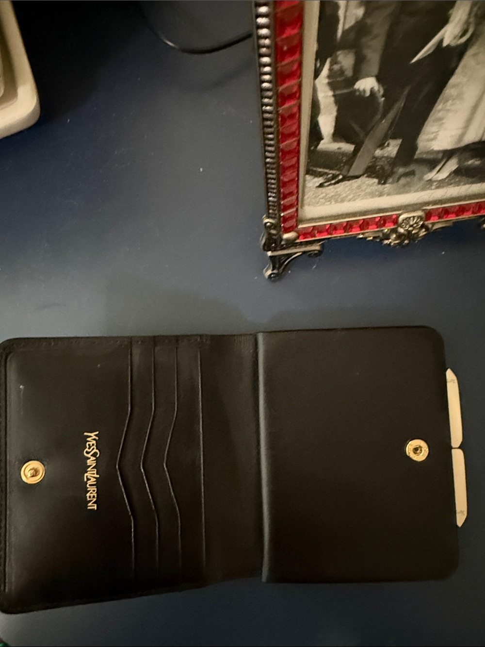 Yves Saint Laurent Red Leather Small Wallet with Black YSL Logo - Picture 3 of 5